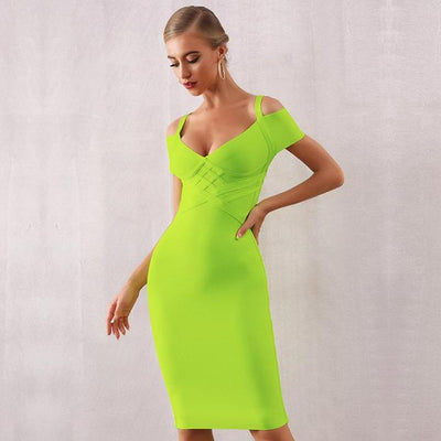 Newest Celebrity Party Bodycon Bandage Dress Women Short Sleeve Off The Shoulder V-Neck Sexy Night Out Dress Women Vestidos - The Vertus Boutique 