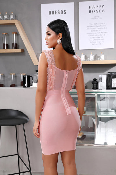 High Quality Pink Black Strap Bodycon Rayon Bandage Dress Elegant Evening Party Dress Vestidos