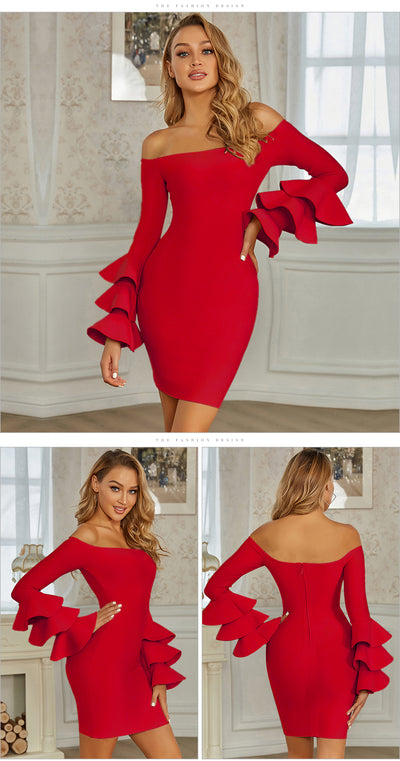Classy Angels 2022 New Summer Butterfly Long Sleeve Bandage Dress Women Sexy Off Shoulder Celebrity Evening Runway Bodycon Party Dresses - The Vertus Boutique 