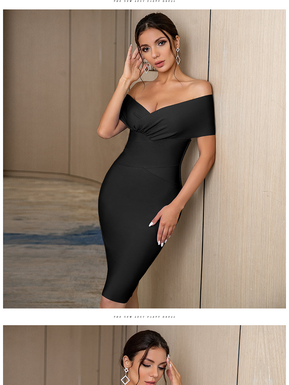 Classy Angels New Summer Blue Off Shoulder Bodycon Bandage Dress Women 2022 Sexy Short Sleeve Club Celebrity Evening Runway Party Dress - The Vertus Boutique 