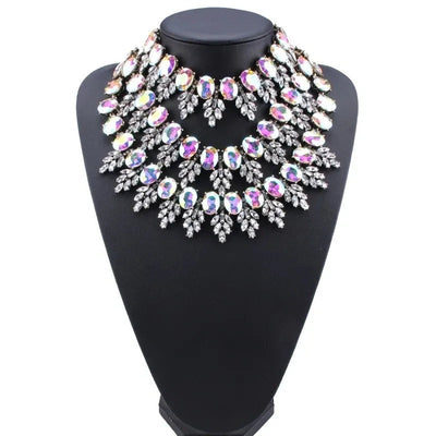 Black Diamond XXO, Crystal Bib Luxury necklace Multilayer Crystal Rhinestone Choker Necklace Women Party Wedding Jewelry - The Vertus Boutique 