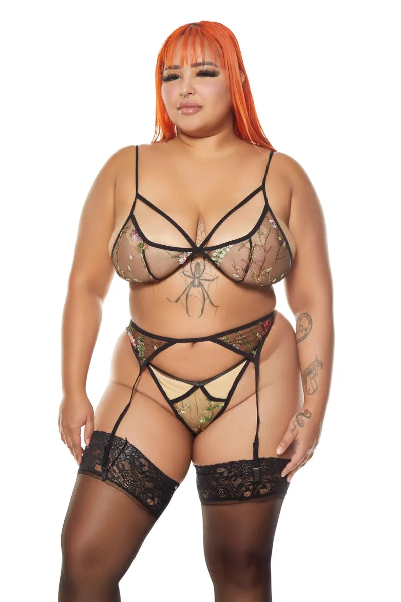 Sexy Strappy Floral Lace Sexy One Piece Bodysuit Black (XL) - The Vertus Boutique 