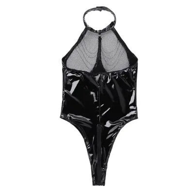 Deep Wet Look PVC Leather Leotard Bodysuit Sleeveless Jumpsuits Nightclub Party, for a romantic Valentine's fun at home - The Vertus Boutique 
