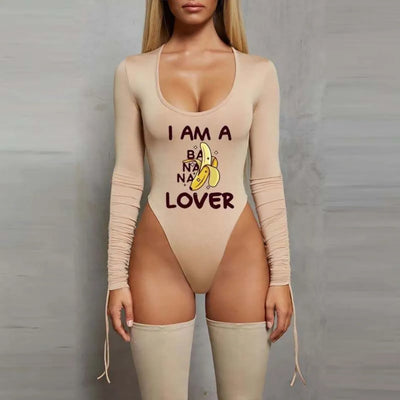I am a banana love, fruit printing logo, Girls wanna have fun collections,Women One Piece Jumpsuits Casual Sexy Long Sleeve Tops Ladies Bodysuits, Banana loves graphic - The Vertus Boutique 
